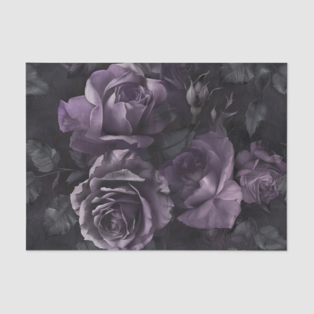 Purple Lavender Moody Roses Floral Goth Tissue Paper (Front)