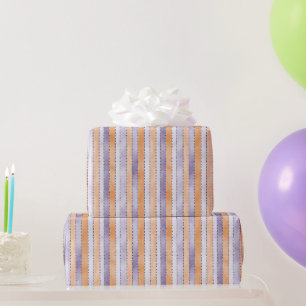 Purple Lavender Peach Stripes Birthday Wrapping Paper