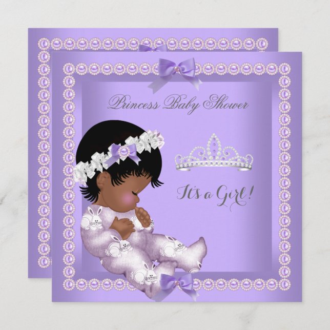 Purple Lavender Pearl Baby Shower Girl Ethnic Invitation (Front/Back)