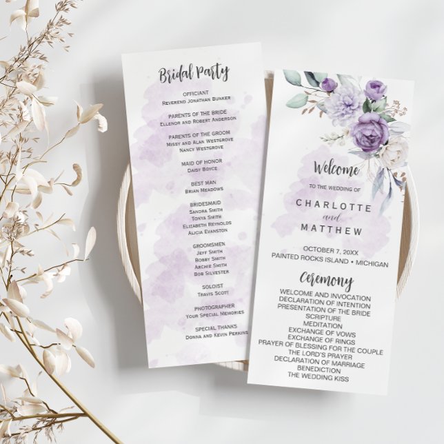 Purple Lavender Peonies Floral Wedding Program (Creator Uploaded)
