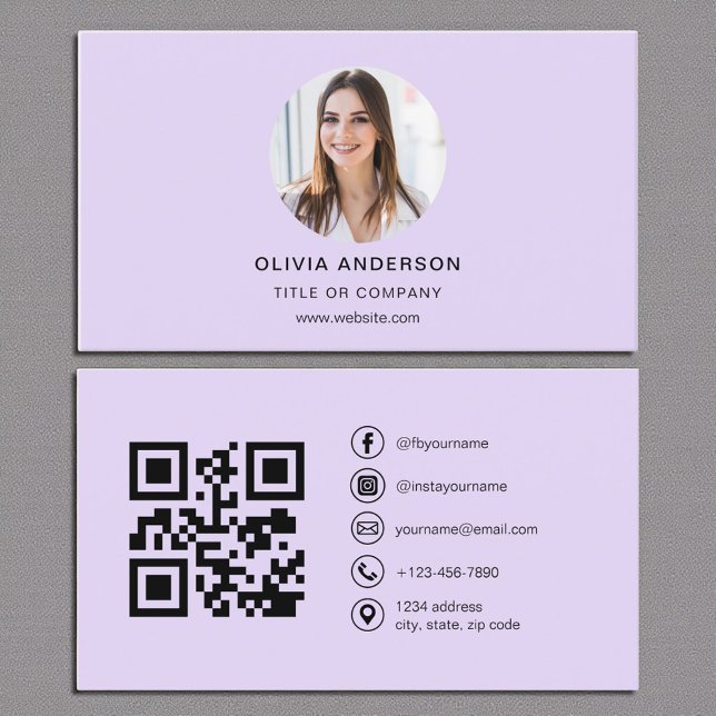 Purple Lavender Photo with QR Code Social Media Business Card (Creator Uploaded)