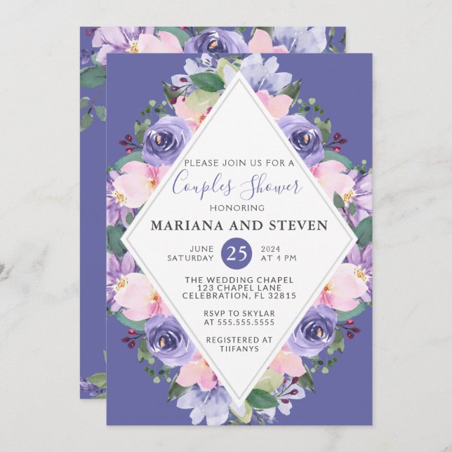 Purple Lavender Pink Floral Couples Shower Invitation (Front/Back)