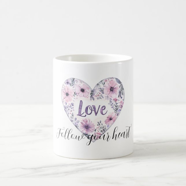 Purple Lavender Pink Floral Heart Love Coffee Mug (Center)