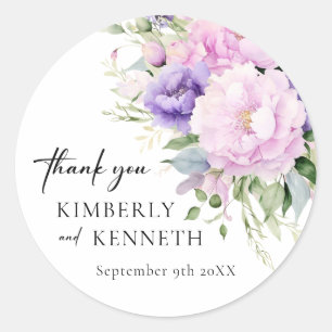 Purple Lavender Pink Floral Thank You Wedding  Classic Round Sticker