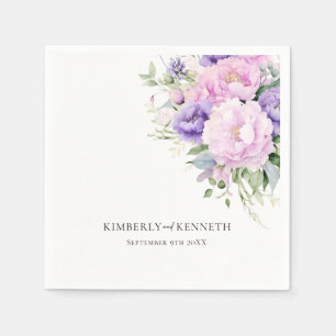 Purple Lavender Pink Floral Thank You Wedding  Napkin