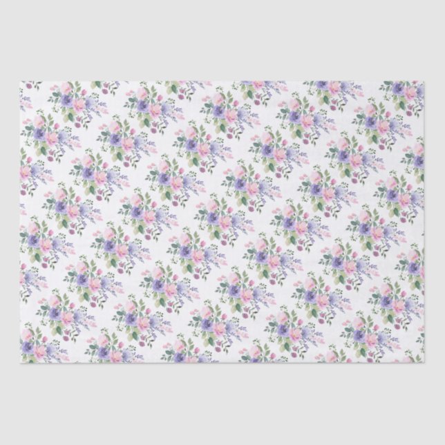 Purple Lavender Pink Floral Wedding Tissue Paper (Front)