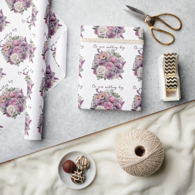 Purple Lavender Pink Roses Wedding Bouquet Wrapping Paper (Crafts)
