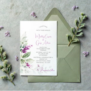 Purple Lavender Plant & Light Green Wedding Invitation