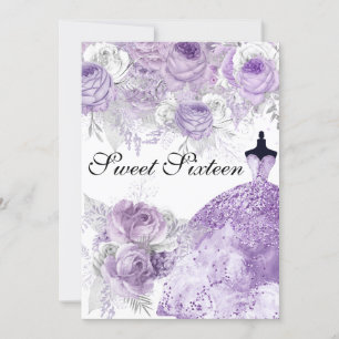 Purple Lavender Rose Dress Sweet 16 Invite