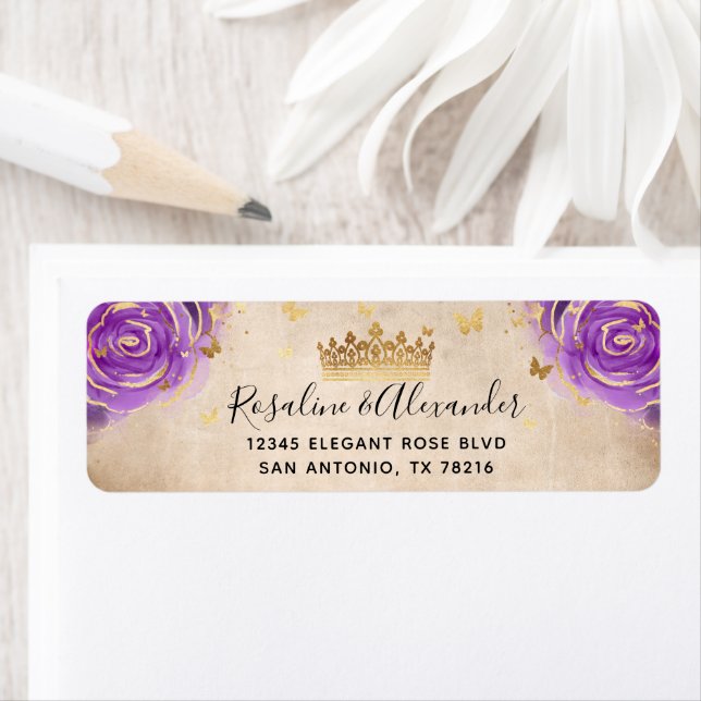 Purple Lavender Rose Gold Crown Return Address Label (Insitu)