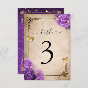 Purple Lavender Rose Gold Table Number Cards