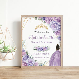 Purple Lavender Roses Brown Princess Birthday Gold Poster