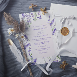 Purple Lavender Rustic Budget QR Code Wedding Invitation