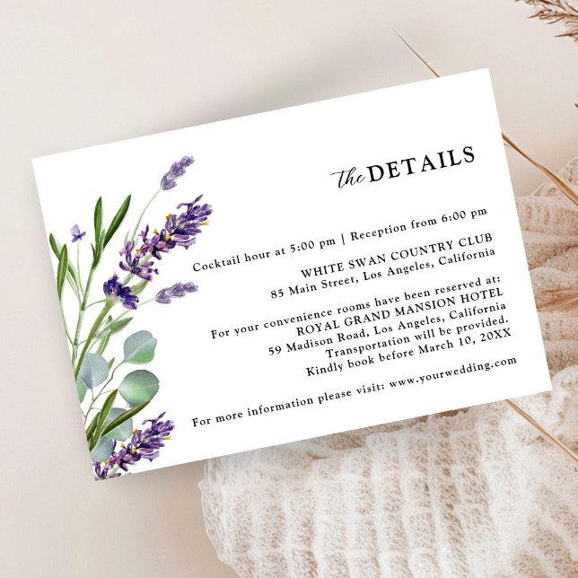 Purple Lavender Rustic Floral Wedding  Details Enclosure Card (Creator Uploaded)