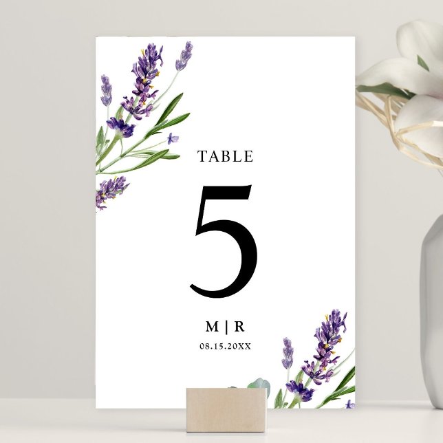 Purple Lavender Rustic Watercolor Floral Wedding Table Number (Creator Uploaded)