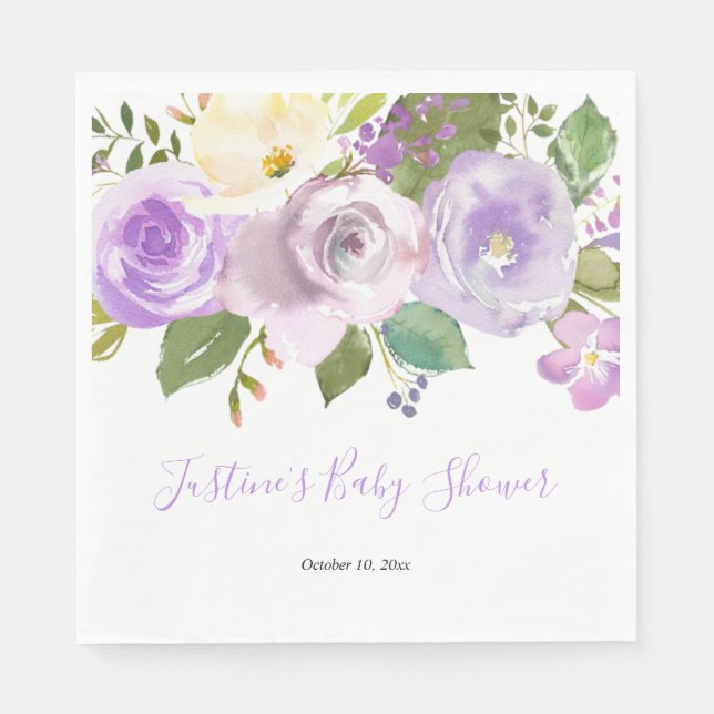 Purple lavender spring floral baby shower napkin (Front)