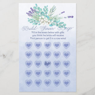 Purple Lavender Stem White Berries Bridal Bingo Flyer