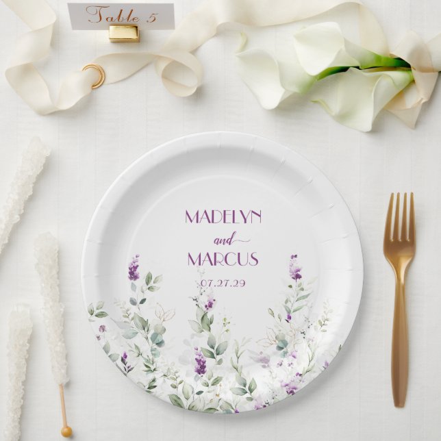 Purple Lavender Stems Greenery Wedding Reception  Paper Plate (Wedding)