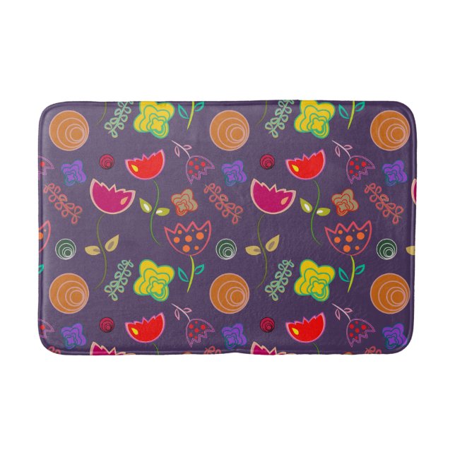 Purple lavender stylish abstract floral Bath Mat (Front)