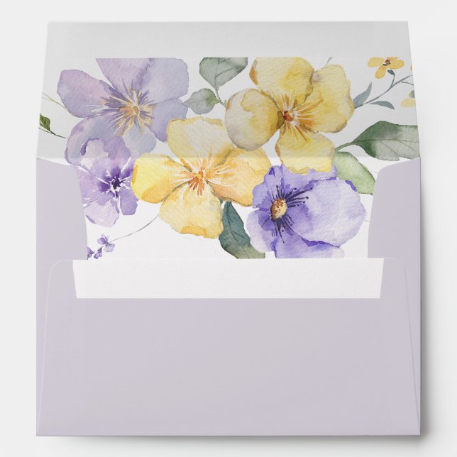 Purple Lavender & Sunshine Yellow Floral Wedding Envelope (Back (Bottom))