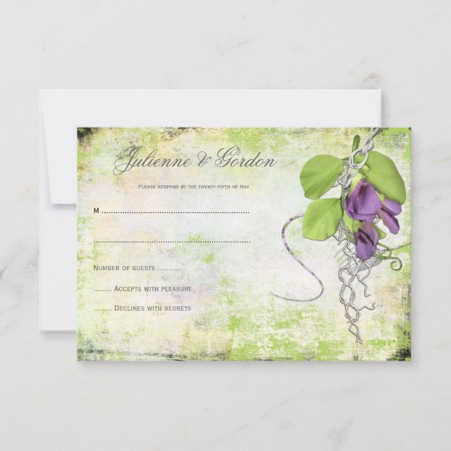 Purple Lavender Sweet Peas RSVP (Front)