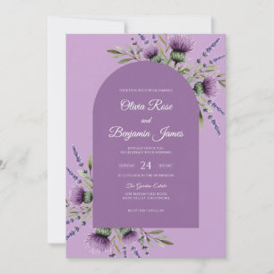 Purple Lavender Thistle Eucalyptus Wedding Invitation