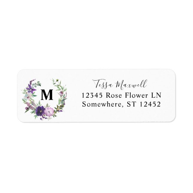 Purple Lavender & Violet Floral 2 Return Address Label (Front)