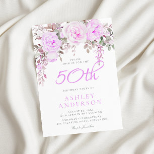 Purple Lavender Violet Floral 50th Birthday Party Invitation