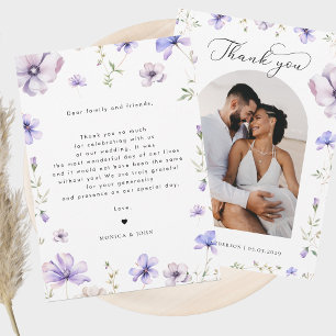 Purple Lavender Violet Floral & Arch Photo Wedding Thank You Card