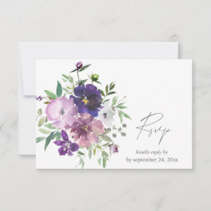 Purple Lavender & Violet  Floral with Meal RSVP Card