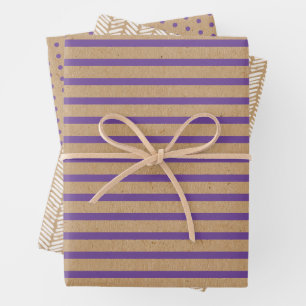 Purple Lavender Violet Lines Faux Rustic Kraft Wrapping Paper Sheet