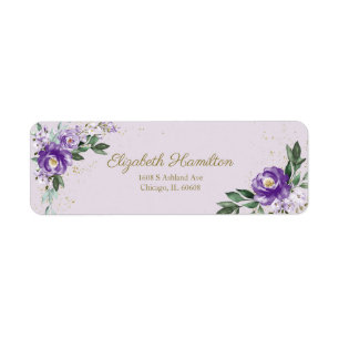 Purple Lavender Watercolor Floral Bouquet Elegant Return Address Label