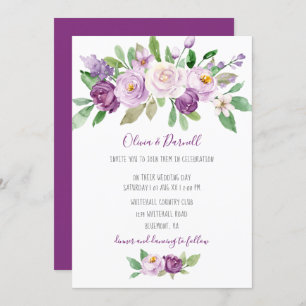 Purple Lavender Watercolor Floral Wedding Invitation