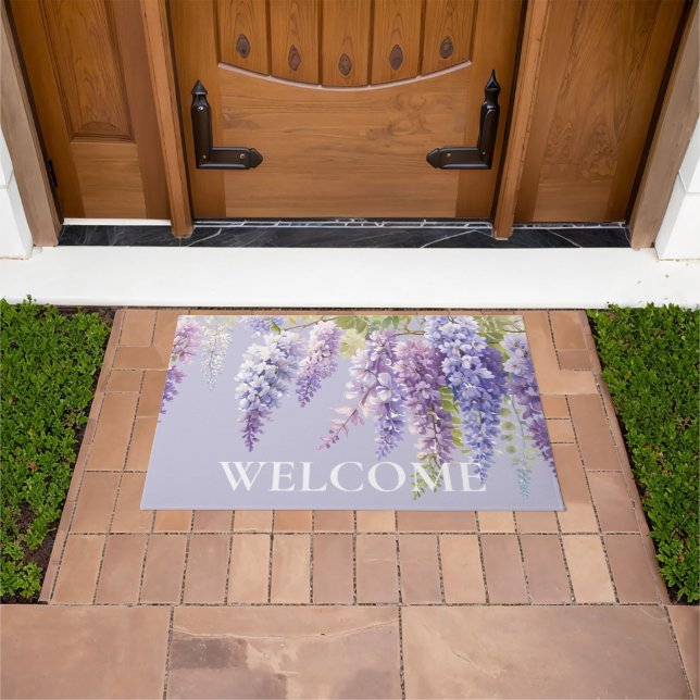 Purple lavender watercolor floral wisteria lilac  doormat (Outdoor)