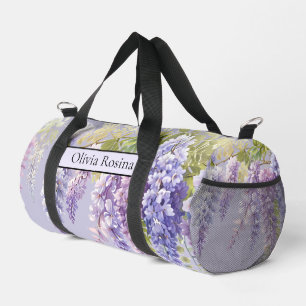 Purple lavender watercolor floral wisteria lilac duffle bag