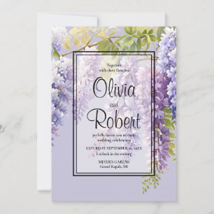 Purple lavender watercolor floral wisteria lilac  invitation