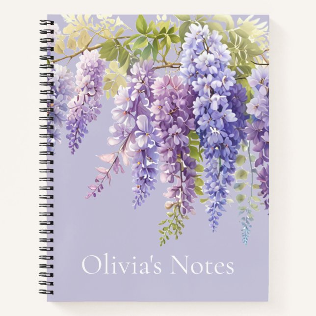 Purple lavender watercolor floral wisteria lilac  notebook (Front)