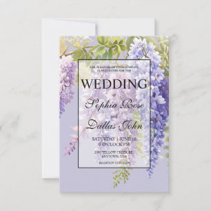 Purple lavender watercolor floral wisteria wedding invitation