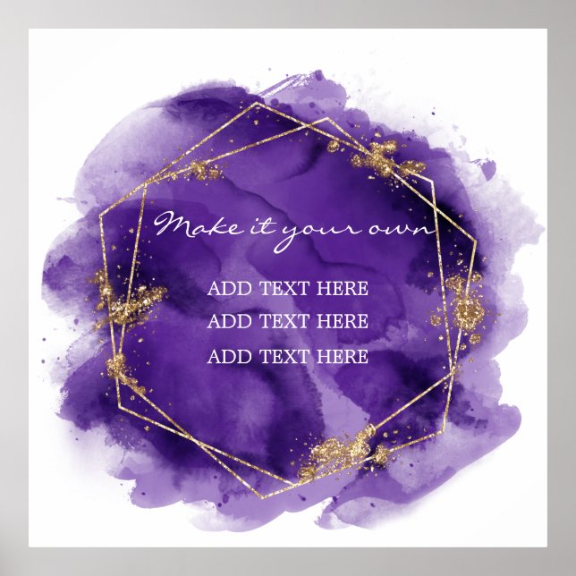 Purple Lavender Watercolor Gold Glitter Wedding  Poster (Front)