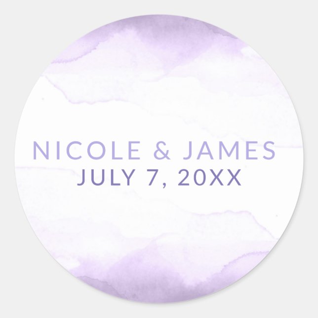 Purple Lavender Watercolor Modern Chic Wedding Classic Round Sticker (Front)