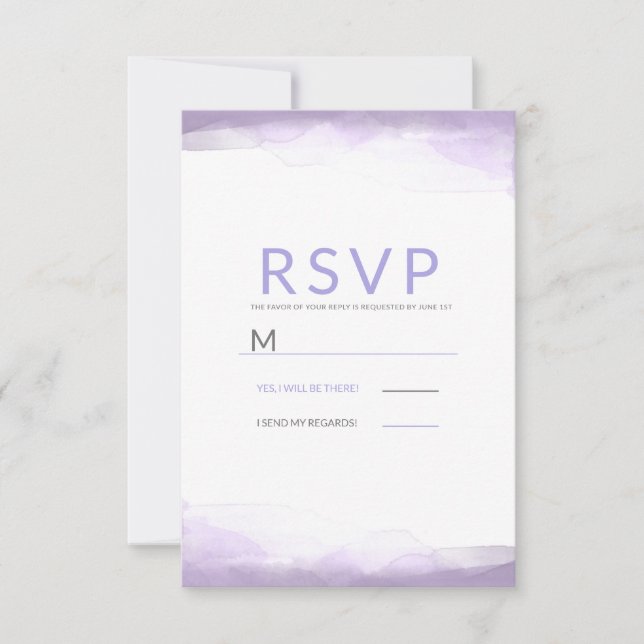 Purple Lavender Watercolor Modern Wedding RSVP (Front)