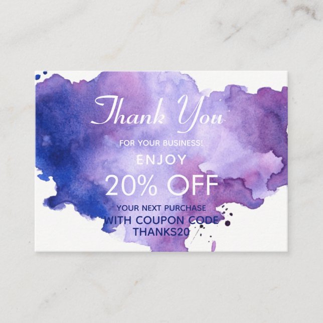 Purple Lavender Watercolors Thank You Discount Card (Front)