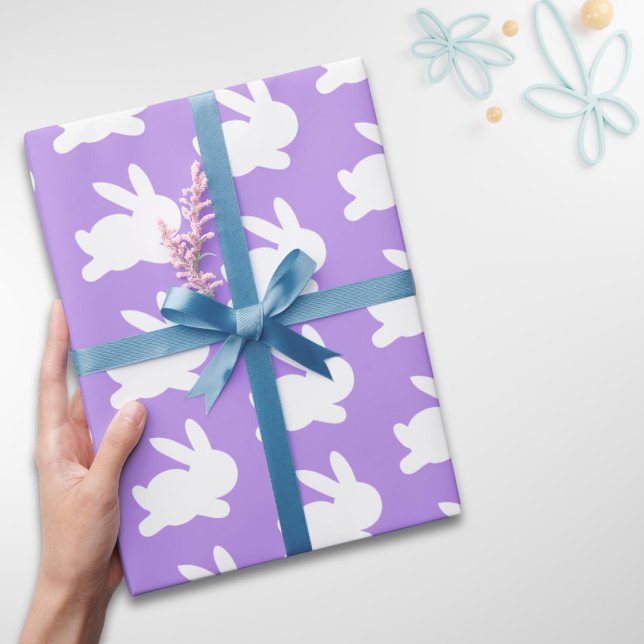 Purple Lavender White Rabbit Easter Pattern Gift Wrapping Paper (Creator Uploaded)