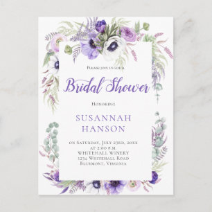 Purple Lavender White Watercolor Bridal Shower Postcard