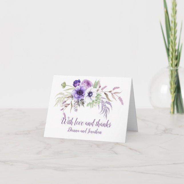 Purple Lavender White Wedding Thank You Card (Front)