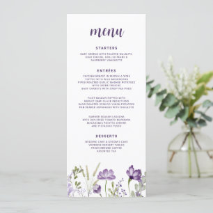 Purple & Lavender Wildflower Floral Wedding Menu
