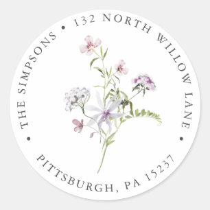 Purple Lavender Wildflower Return Address  Classic Round Sticker