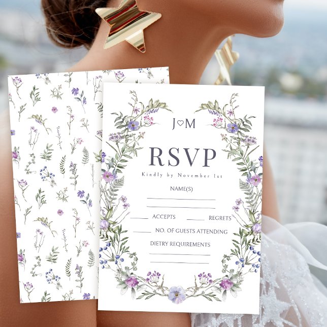 Purple lavender wildflower wedding RSVP cards (Creator Uploaded)