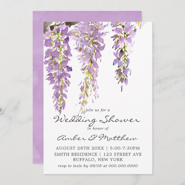 Purple Lavender Wisteria Wedding Shower Invites (Front/Back)
