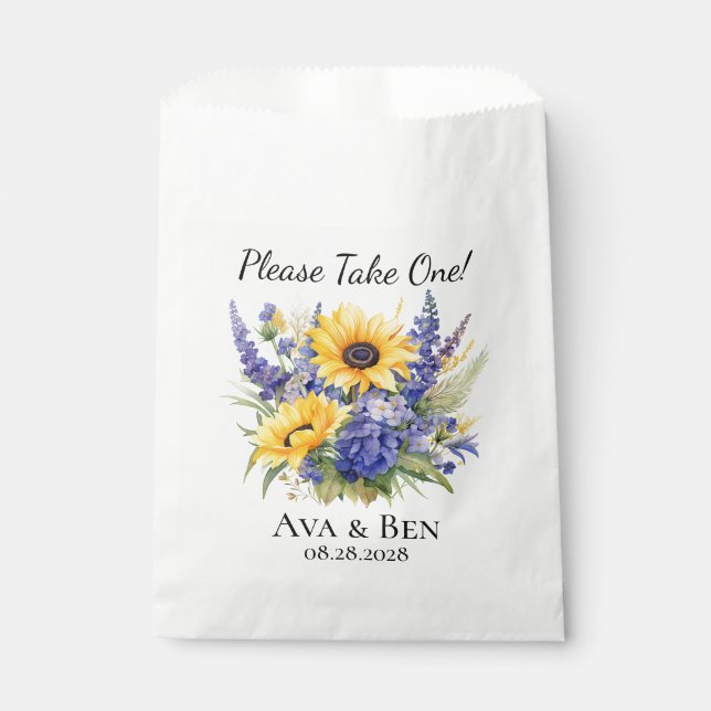 Purple Lavender with Sunflowers Wedding Favour Bag (Front)